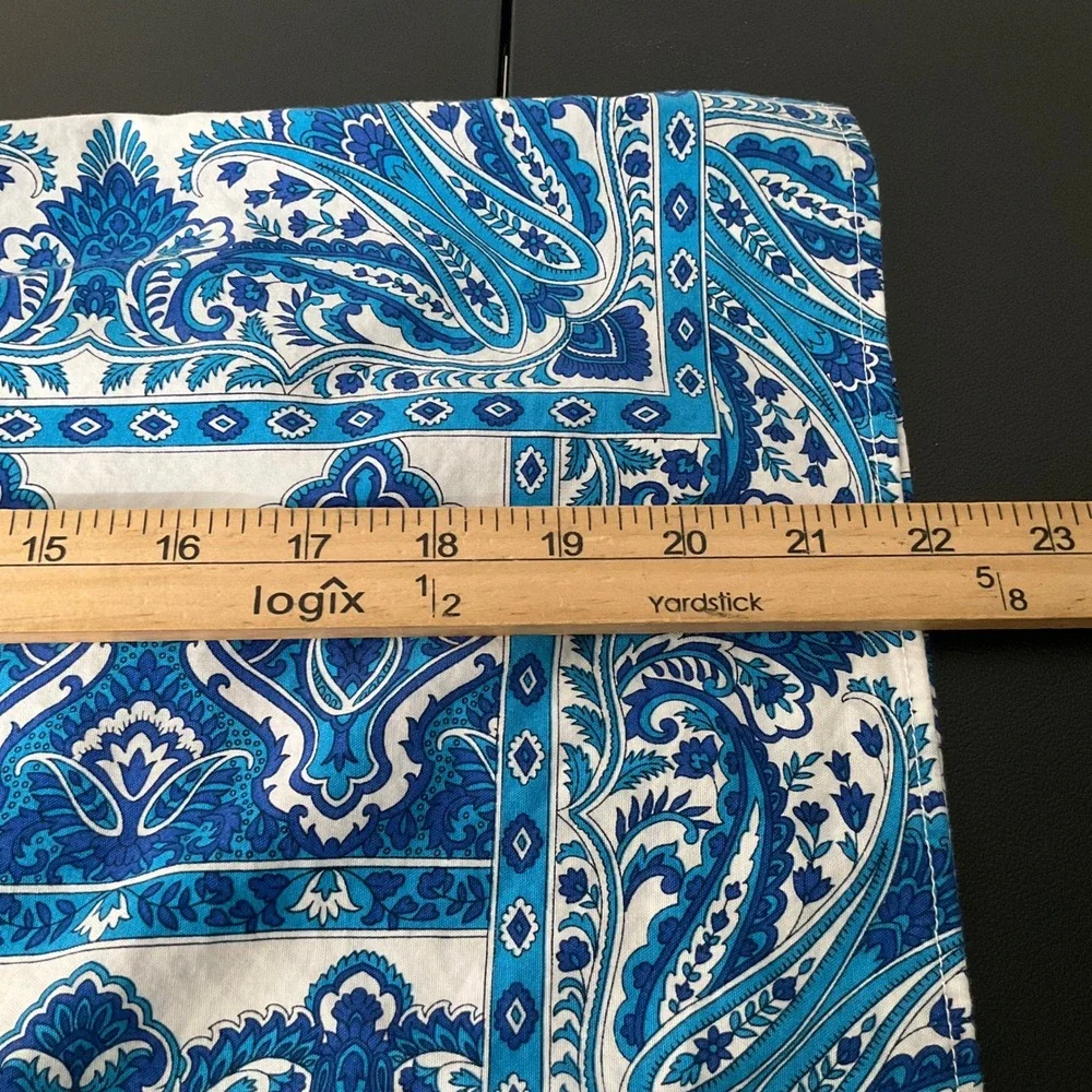 LOFT Top XS Blue White Paisley Bandana Print Puff Sleeve Boho Airy Cruise Travel